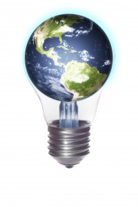 lightbulb with the Americas globe